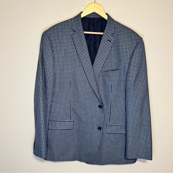 Michael Kors Men’s Sports Coat Blazer Navy and Blue Check Size 50R - Picture 3 of 14